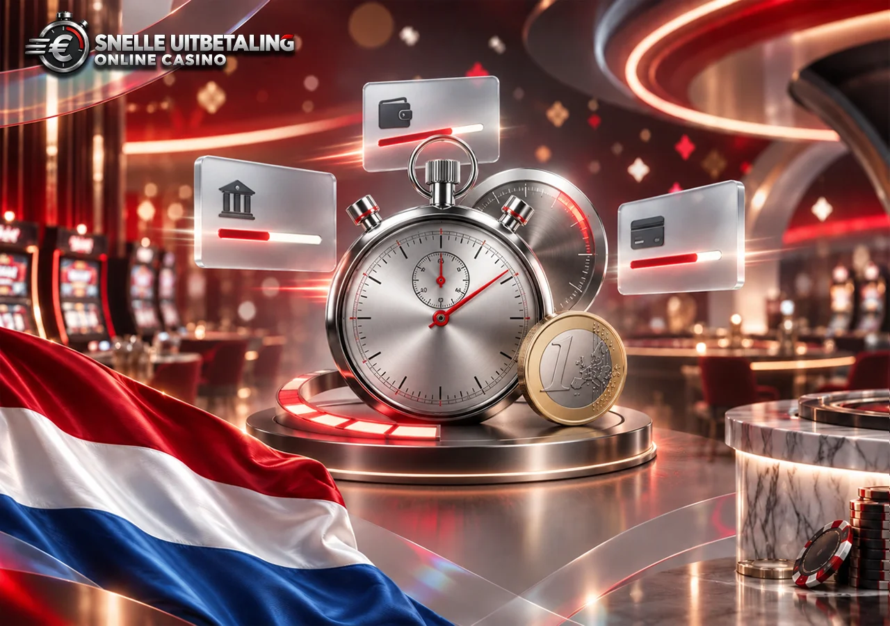 Meting van uitbetaaltijden per casino met stopwatch, bankkaart en vergelijking van resultaten.